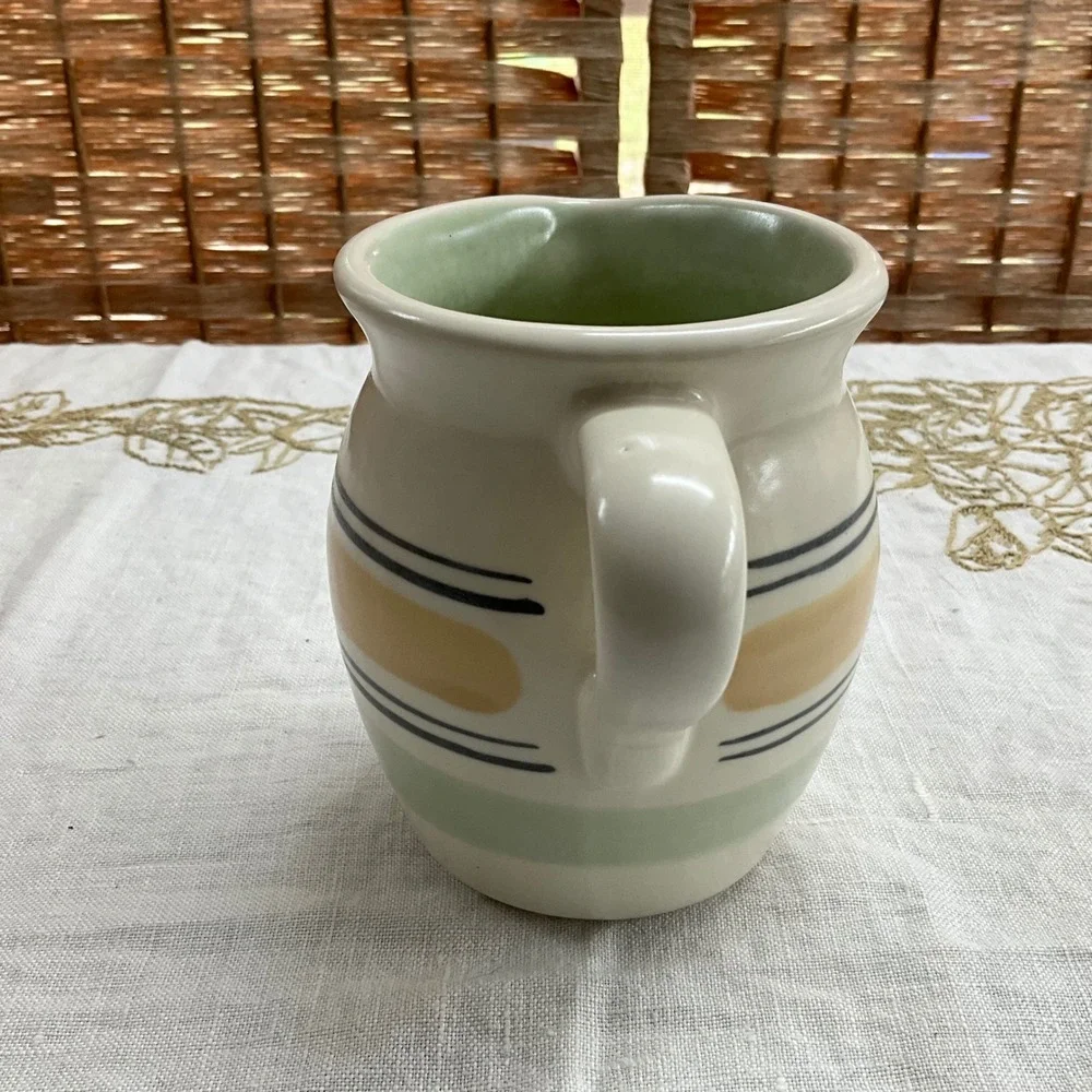 Pfaltzgraff Striped‎ Stoneware Pitcher Creamer Green Yellow Blue Mexico 4.5